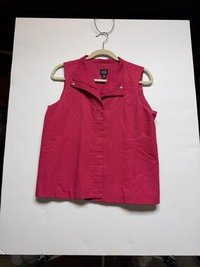 Eileen Fisher Pink Zip/Snap-Front Nylon Cotton Shell Vest, Petite M, NWOT